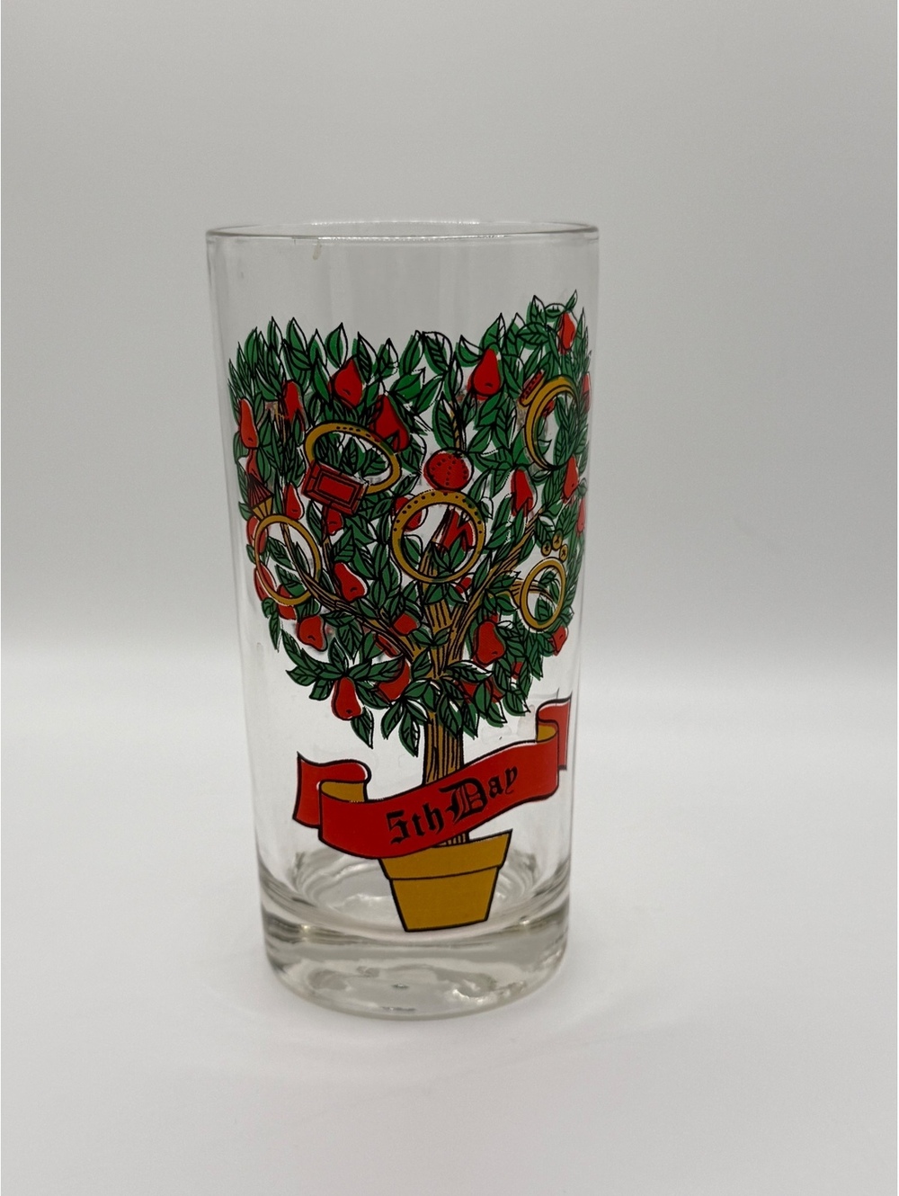 Vintage 12 Days of Christmas 5 Gold Rings Drinking Glass Tumbler